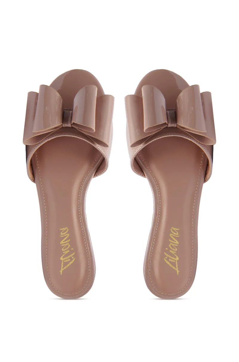 TIZZY NUDE BOW SLIP ON FLAT SANDAL