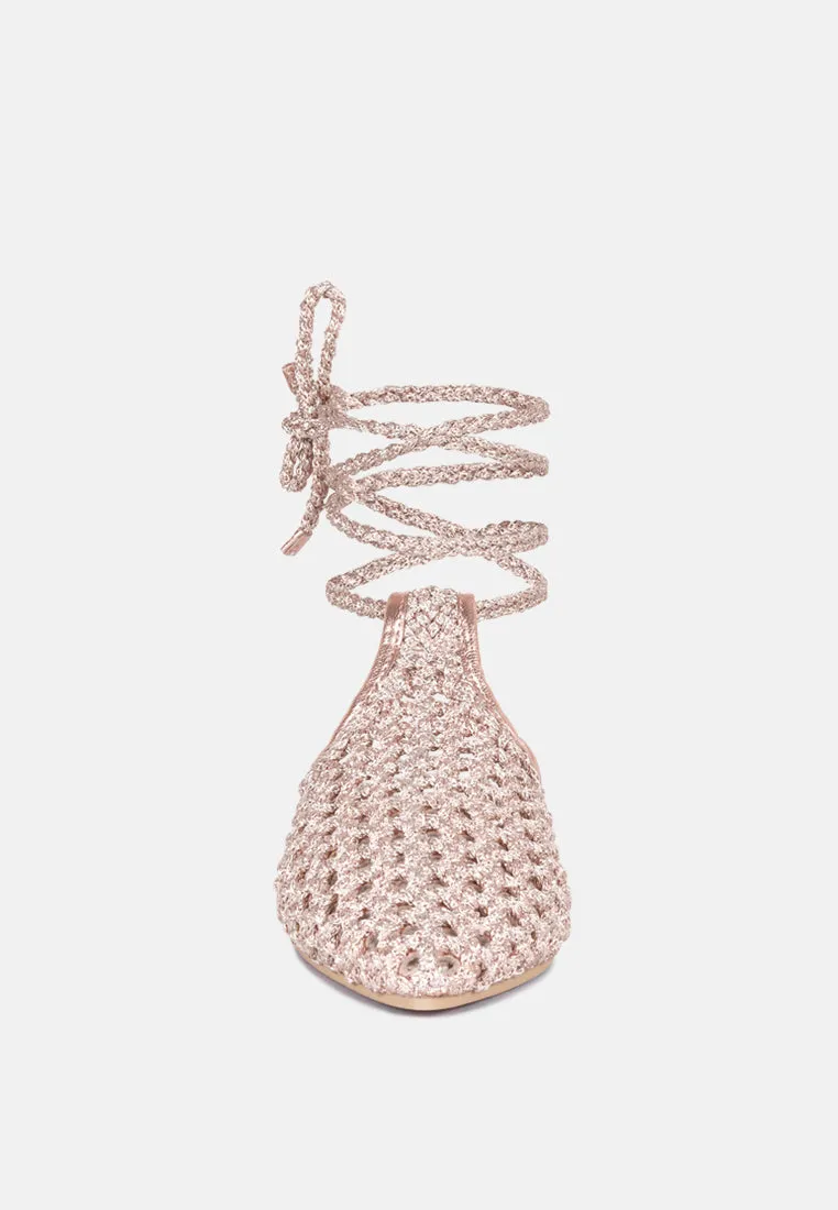 Tutsi Handwoven Honeycomb Cotton Tie Up Mules Flats By Ruw