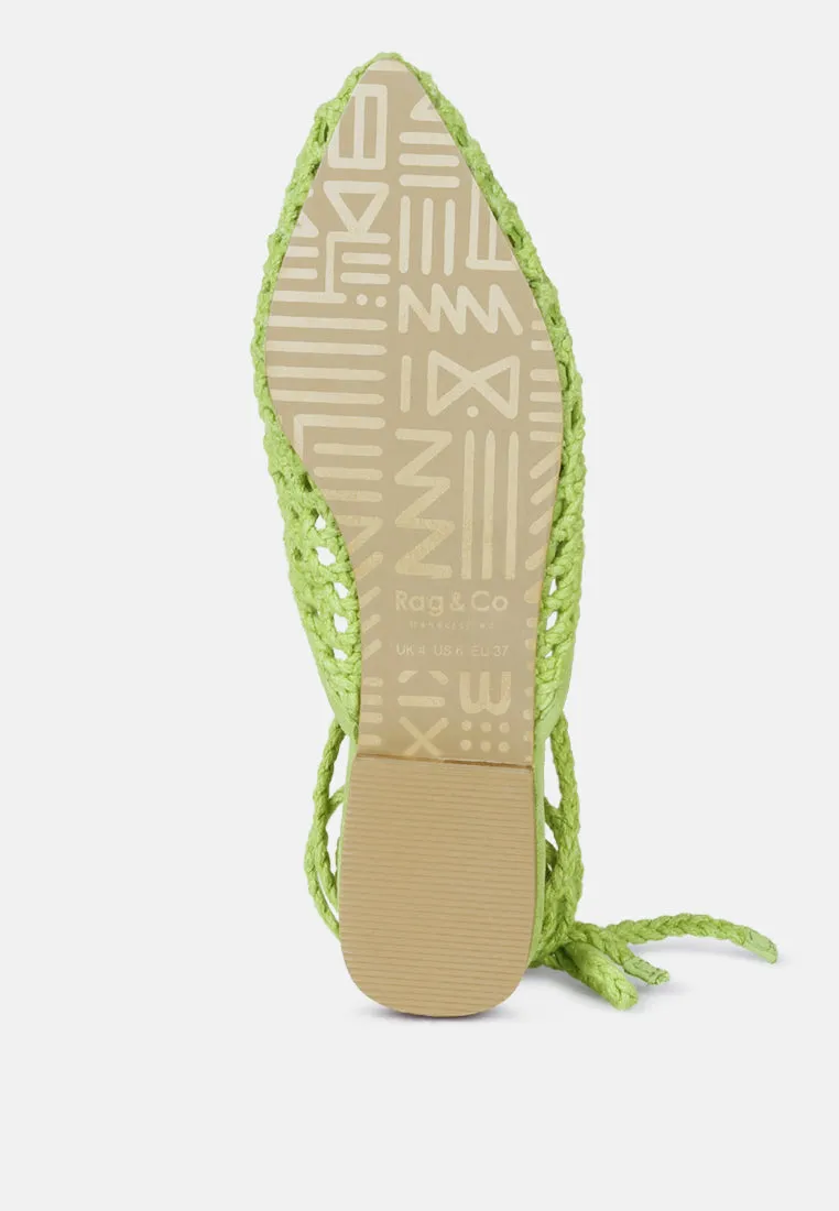 Tutsi Handwoven Honeycomb Cotton Tie Up Mules Flats By Ruw