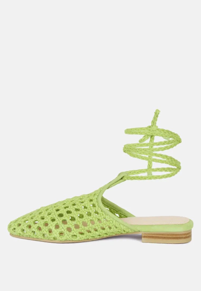 Tutsi Handwoven Honeycomb Cotton Tie Up Mules Flats By Ruw