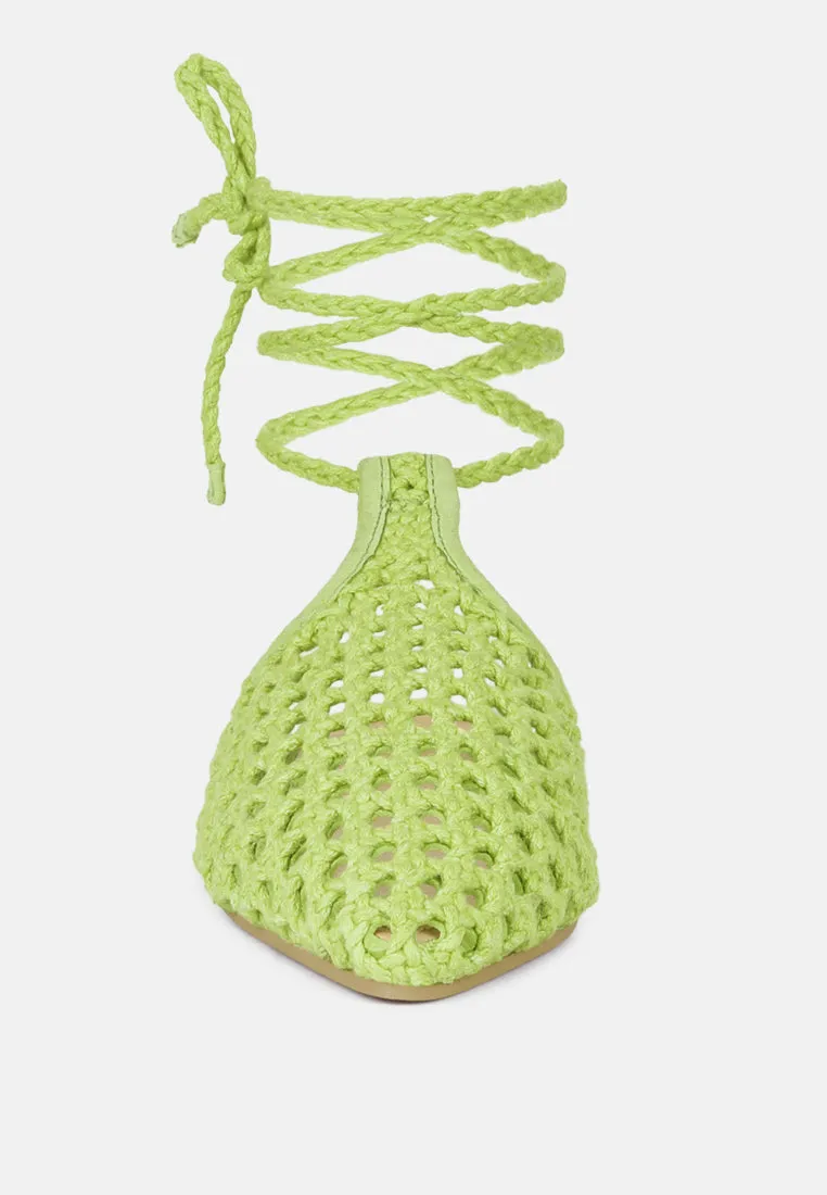 Tutsi Handwoven Honeycomb Cotton Tie Up Mules Flats By Ruw