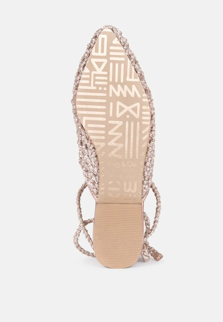 Tutsi Handwoven Honeycomb Cotton Tie Up Mules Flats By Ruw