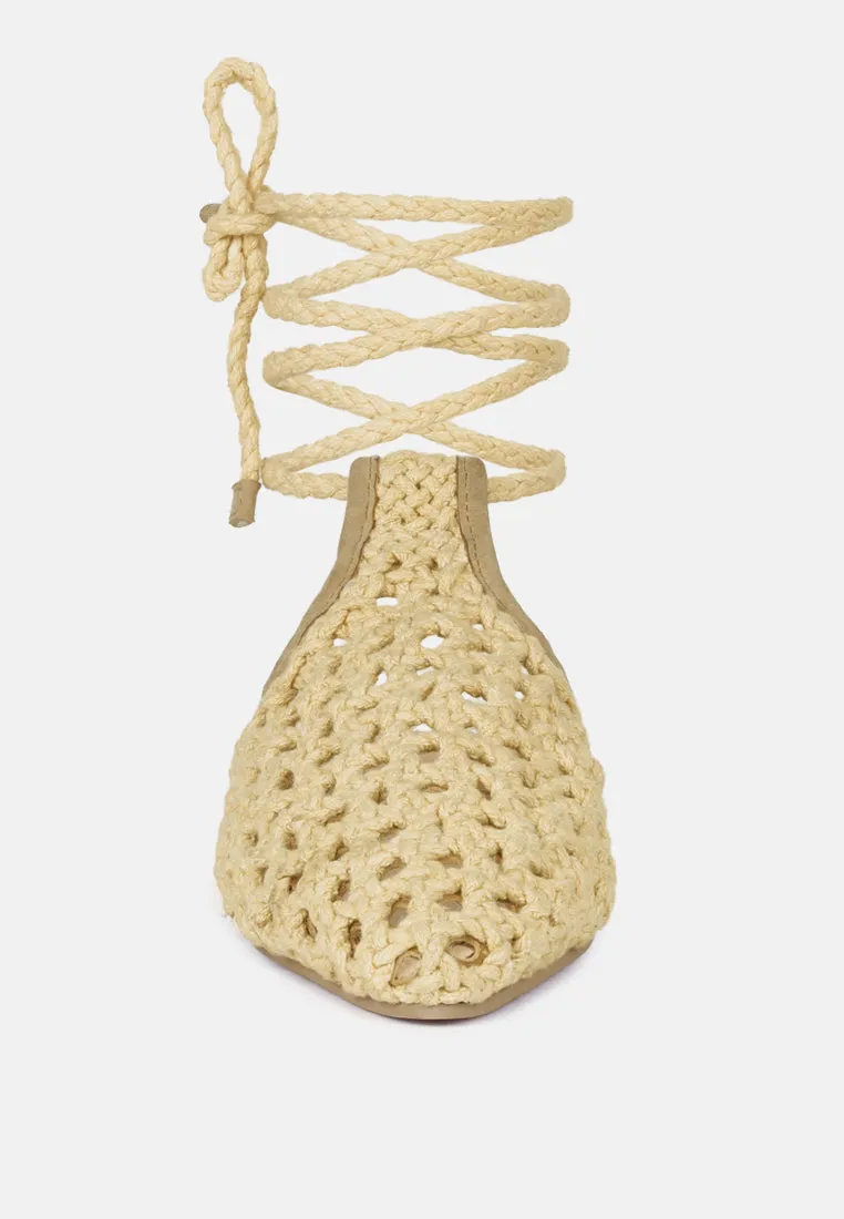 Tutsi Handwoven Honeycomb Cotton Tie Up Mules Flats By Ruw