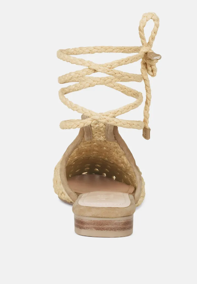 Tutsi Handwoven Honeycomb Cotton Tie Up Mules Flats By Ruw