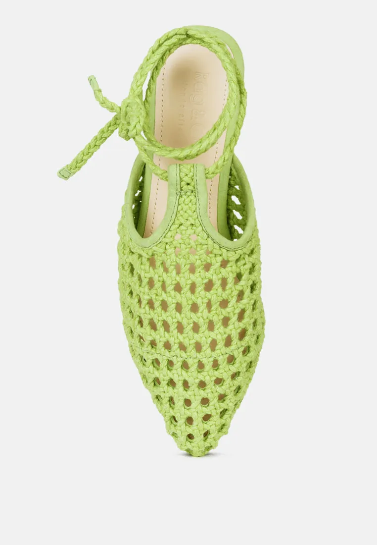 Tutsi Handwoven Honeycomb Cotton Tie Up Mules Flats By Ruw