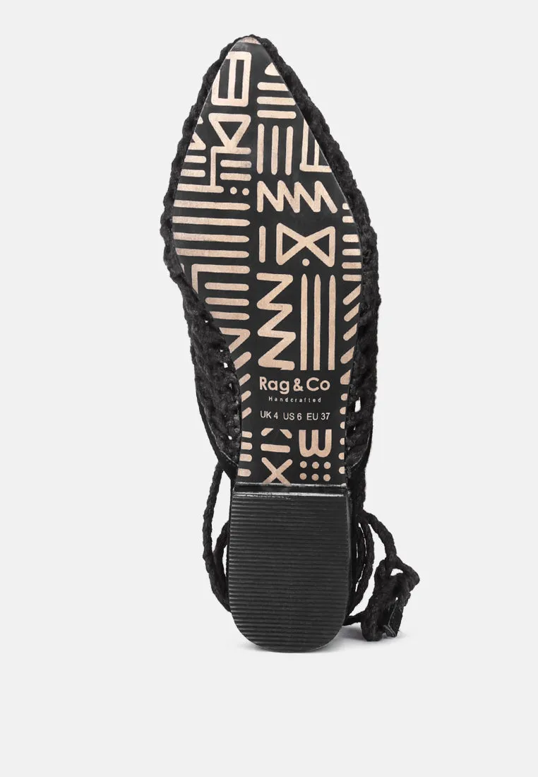 Tutsi Handwoven Honeycomb Cotton Tie Up Mules Flats By Ruw