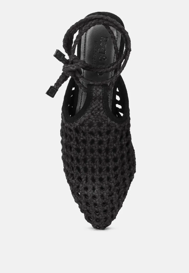 Tutsi Handwoven Honeycomb Cotton Tie Up Mules Flats By Ruw