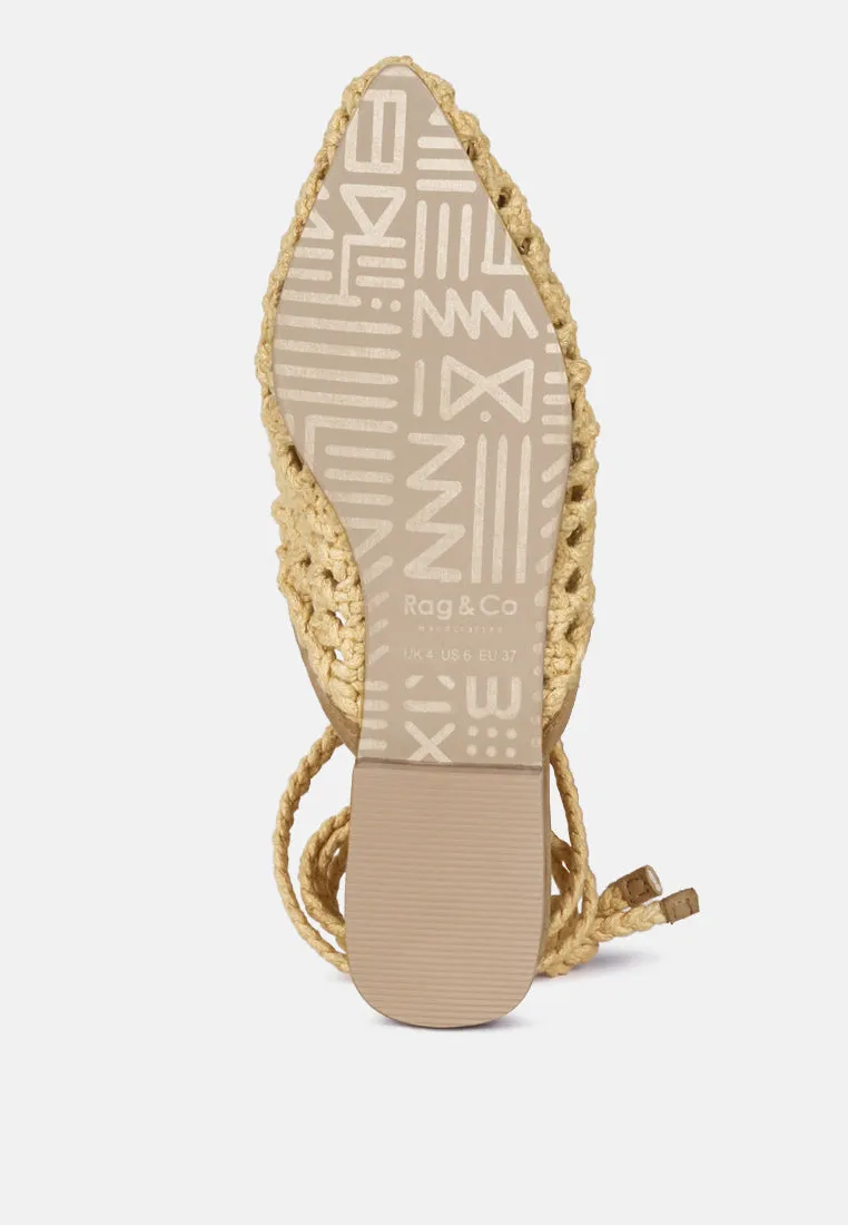 Tutsi Handwoven Honeycomb Cotton Tie Up Mules Flats By Ruw