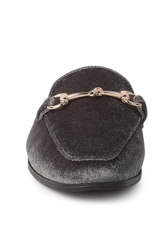 Velvet Buckled Flat Mules