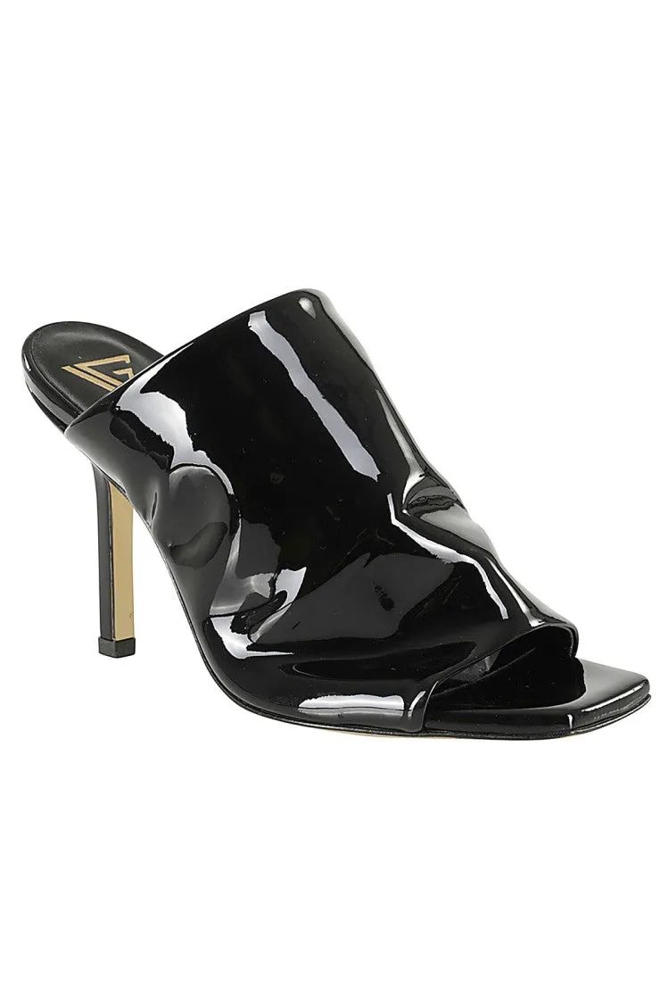 Vernice Squarish Open-Toe Patent Leather Mules