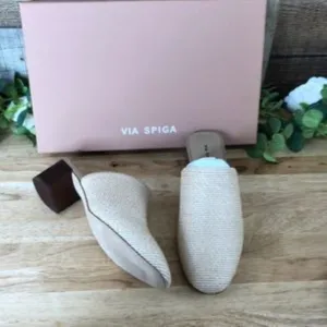 Via Spiga Mitchel 2 Woven Block Heel Mules Beige 6