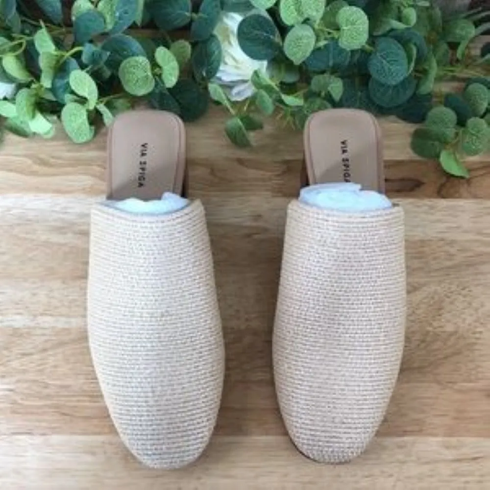 Via Spiga Mitchel 2 Woven Block Heel Mules Beige 6