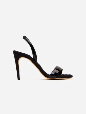 Vivien Vegan Patent Leather High-Heeled Slingback Sandals | Black