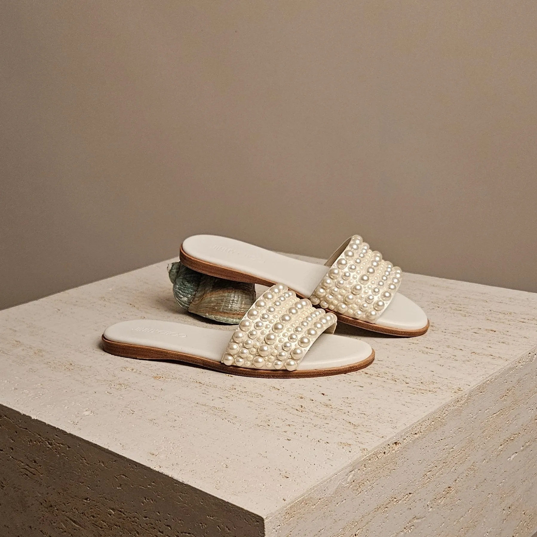 White Pearl Minea Flat Sandal