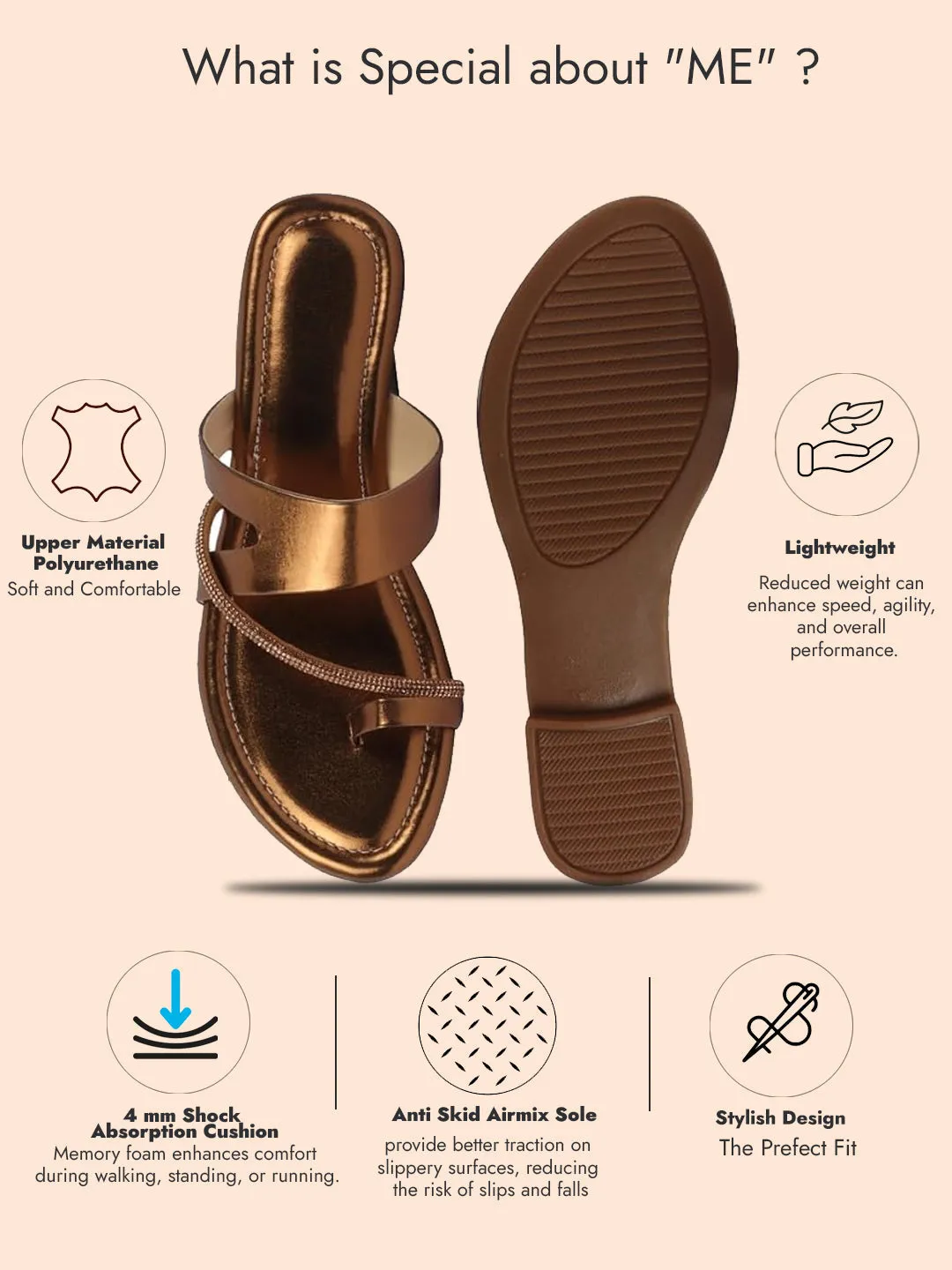 Women Brown Glossy Toe Ring Elastic Cross Strap Ethnic Slipper With Cushioned Footbed|Flat Slipper For Party|Festive|Wedding