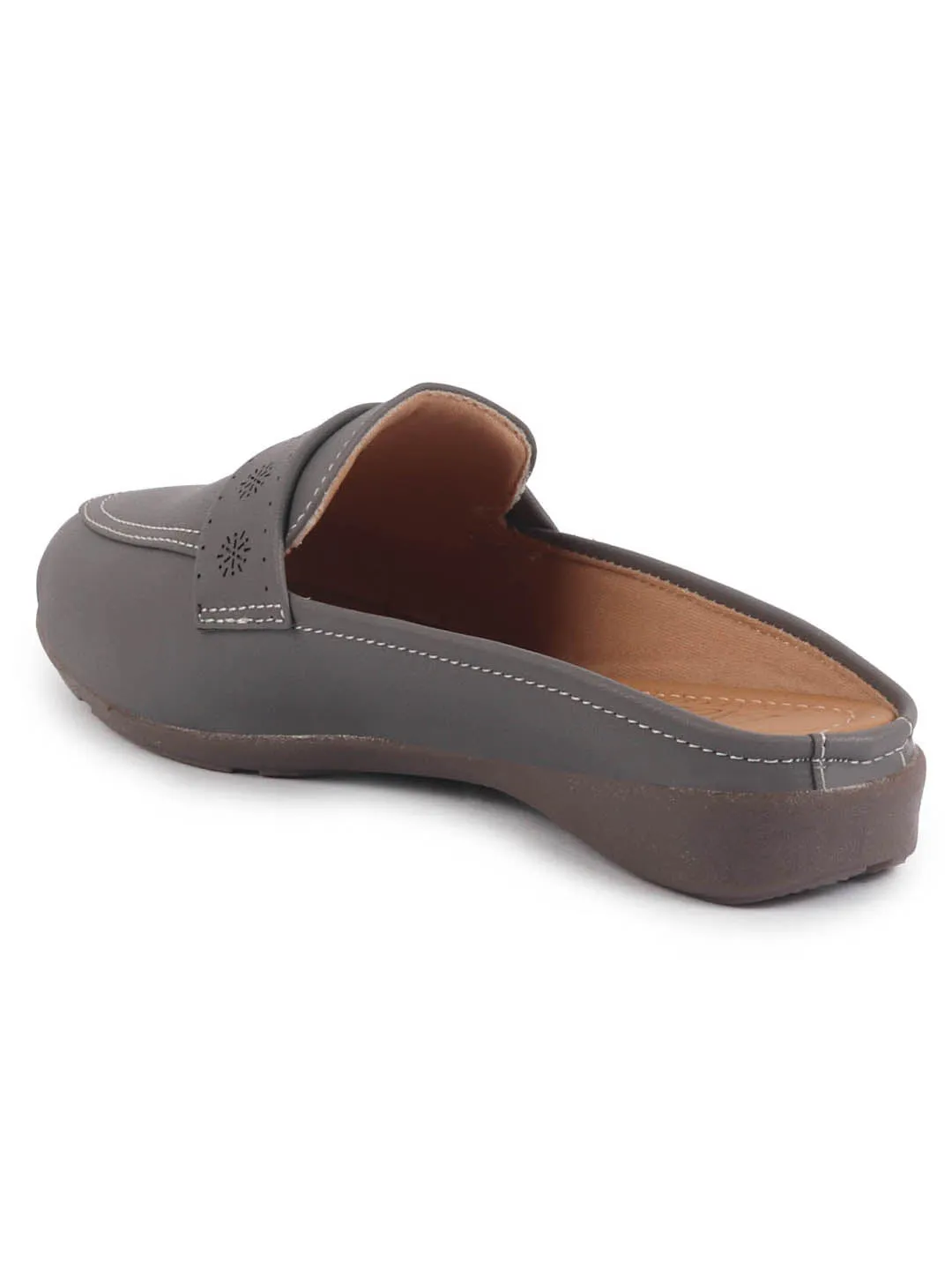 Women Perforated Strap Mule Wedge Formal Moccasin Casual Slip On Backopen Loafers Work Office Wear Shoes