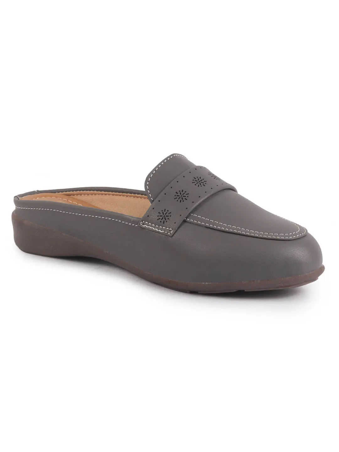 Women Perforated Strap Mule Wedge Formal Moccasin Casual Slip On Backopen Loafers Work Office Wear Shoes