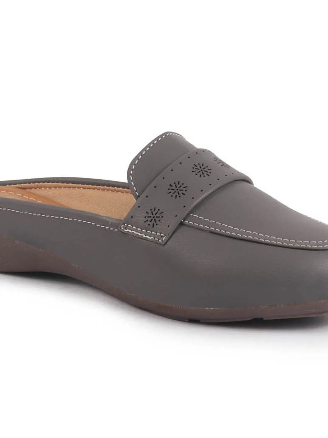 Women Perforated Strap Mule Wedge Formal Moccasin Casual Slip On Backopen Loafers Work Office Wear Shoes
