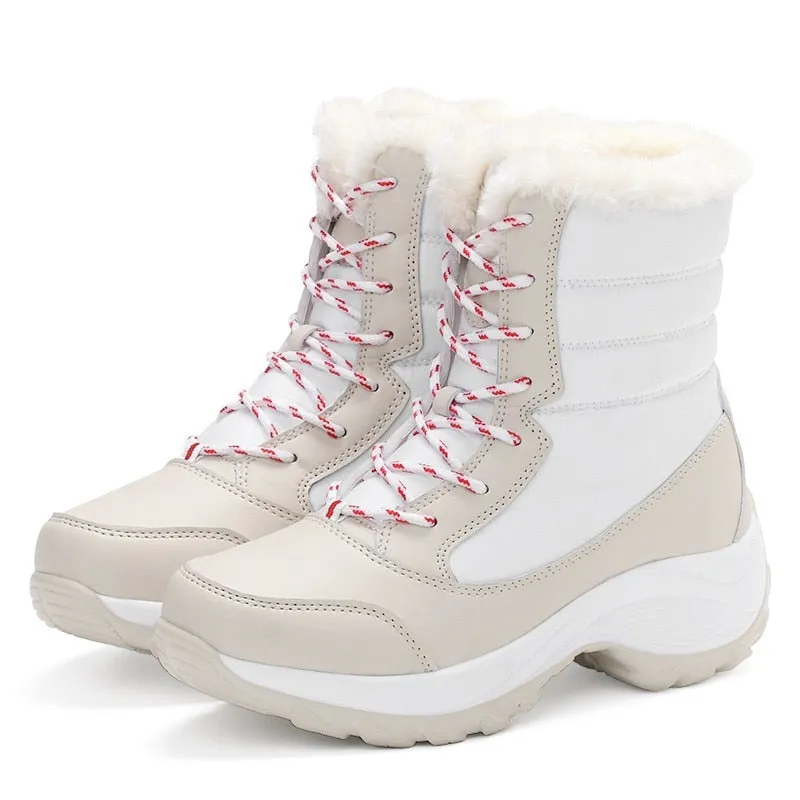 Women Warm Fur Fashion  Lace Up Platform Waterproof  Boots