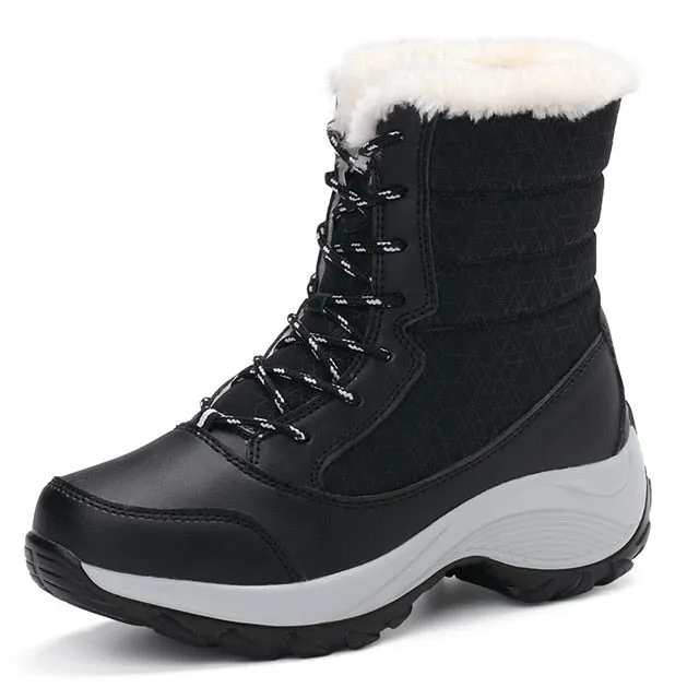 Women Warm Fur Fashion  Lace Up Platform Waterproof  Boots