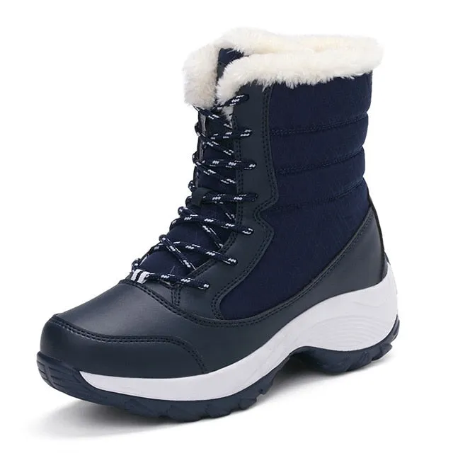 Women Warm Fur Fashion  Lace Up Platform Waterproof  Boots