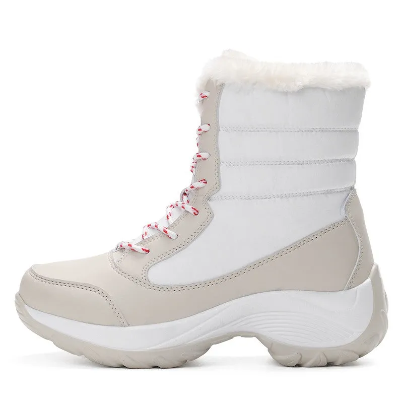 Women Warm Fur Fashion  Lace Up Platform Waterproof  Boots