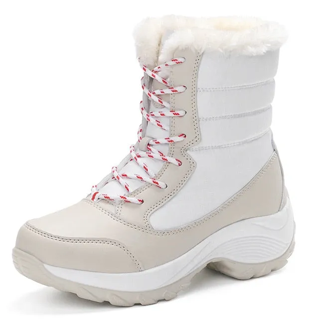 Women Warm Fur Fashion  Lace Up Platform Waterproof  Boots