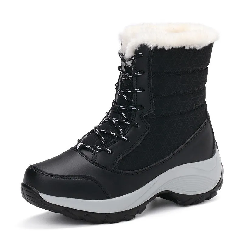 Women Warm Fur Fashion  Lace Up Platform Waterproof  Boots