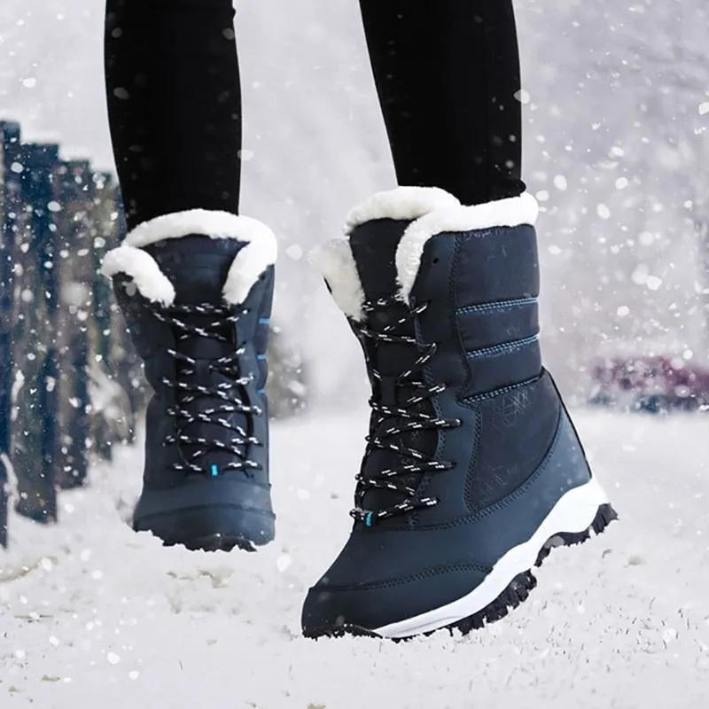 Women Warm Fur Fashion  Lace Up Platform Waterproof  Boots