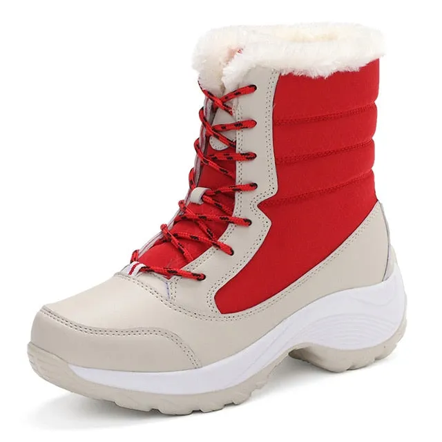 Women Warm Fur Fashion  Lace Up Platform Waterproof  Boots