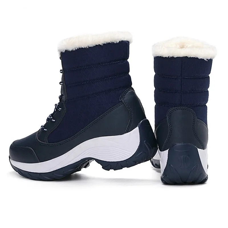 Women Warm Fur Fashion  Lace Up Platform Waterproof  Boots