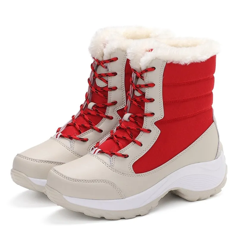 Women Warm Fur Fashion  Lace Up Platform Waterproof  Boots